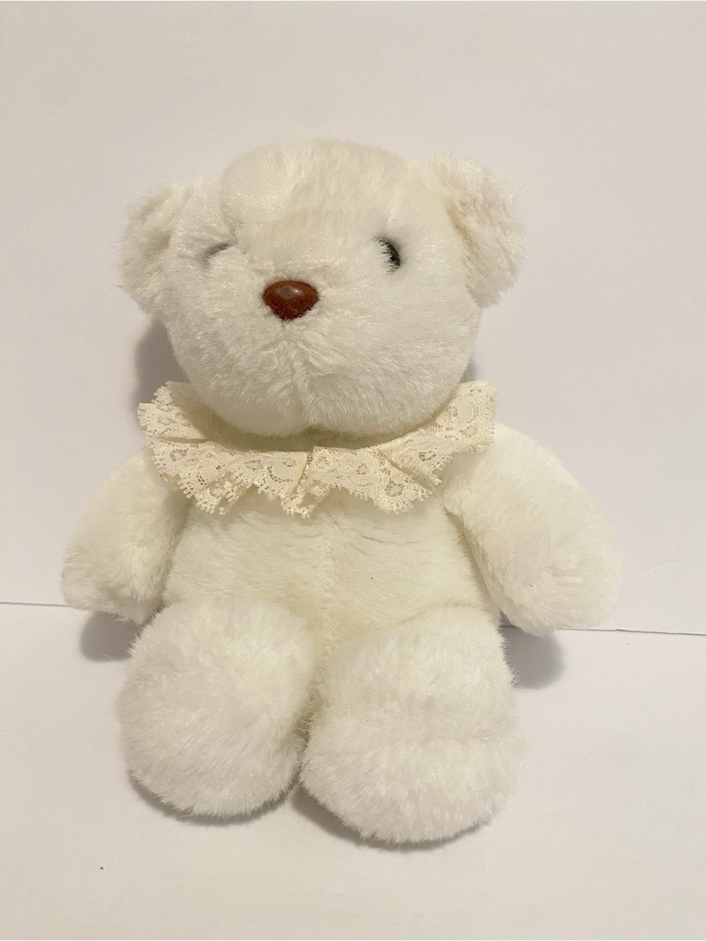 Gund 1985 Teddy Bear Plush White Lace Collar Stuffed Animal Vintage Toy Vintage